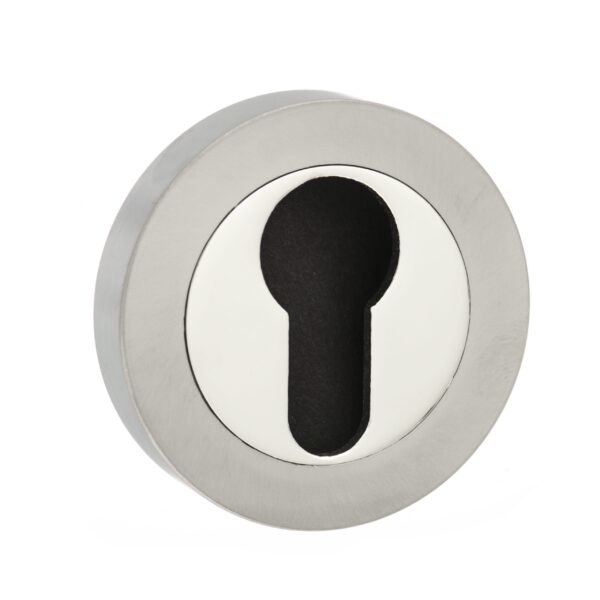 Atlantic Mediterranean Euro Escutcheons on Round Rose - Satin Nickel/Polished Nickel