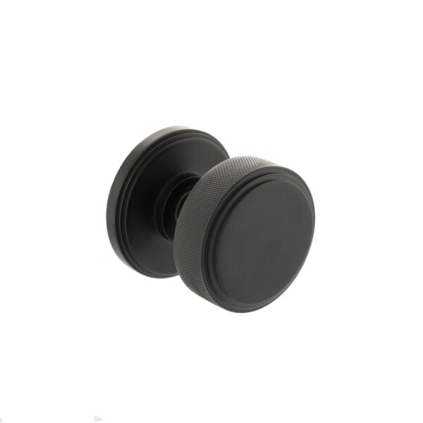 Atlantic Millhouse Brass Harrison Solid Brass Knurled Mortice Door Knob on Concealed Fix Rose - Matt Black