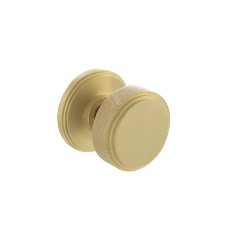 Atlantic Millhouse Brass Harrison Solid Brass Knurled Mortice Door Knob on Concealed Fix Rose - Satin Brass