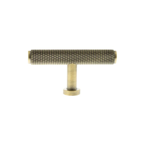 Atlantic Millhouse Brass Eiffel Knurled T-Bar Cabinet Knob Handle - Antique Brass