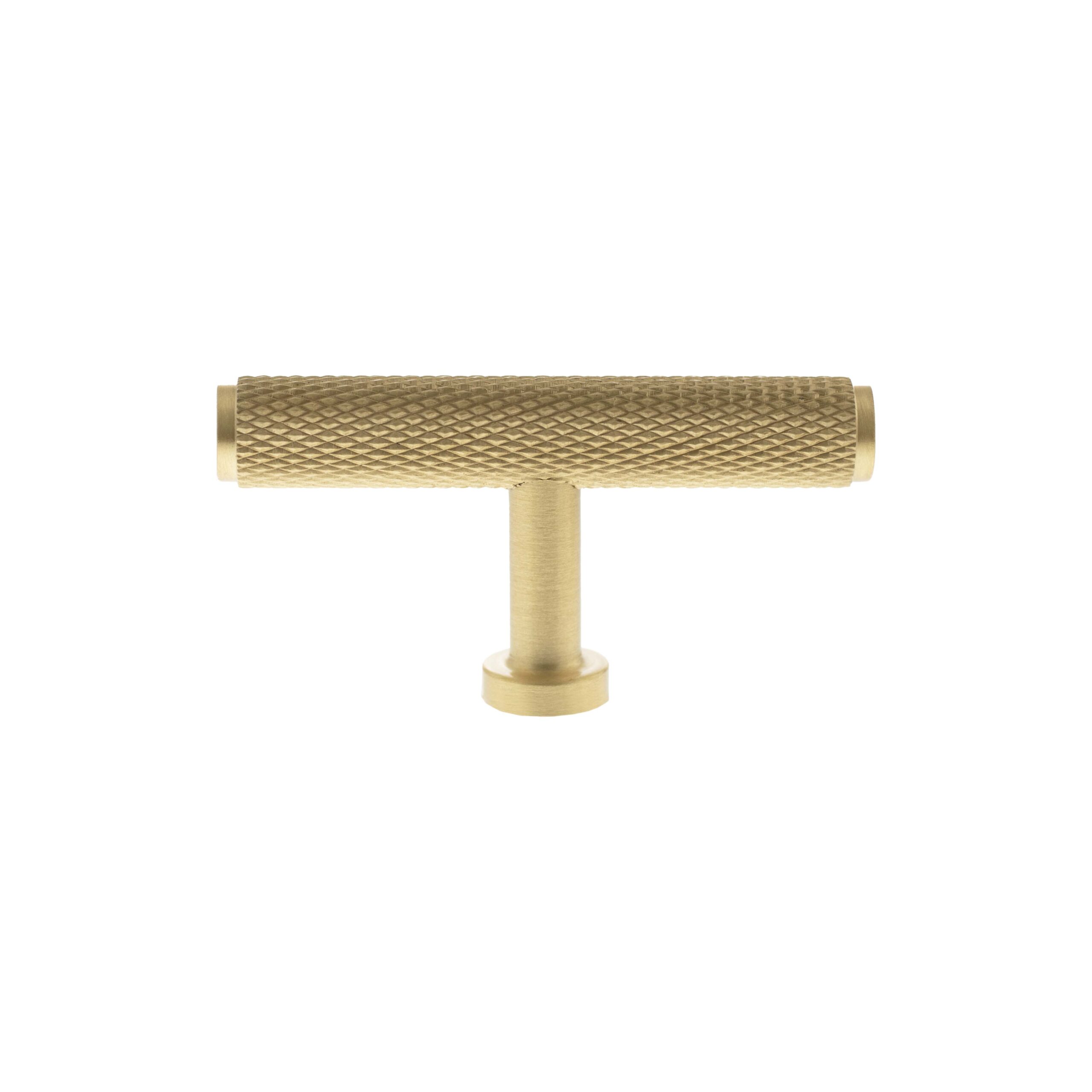 MHCK1675SB_MILLHOUSE20BRASS_EIFFEL20KNURLED20T-BAR20CABINET20KNOB20HANDLE_SATIN20BRASS_LR.jpg Atlantic Millhouse Brass Eiffel Knurled T-Bar Cabinet Knob Handle - Satin Brass - Image 1