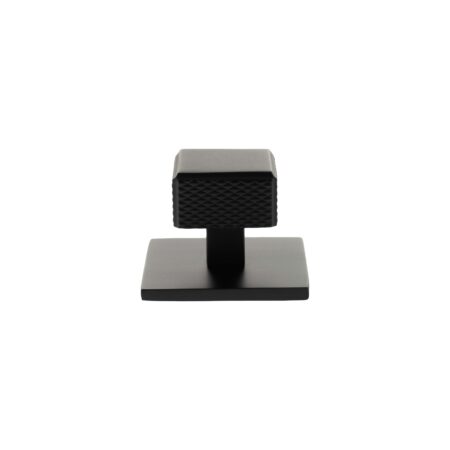 Atlantic Millhouse Brass Eiffel Knurled Square Cabinet Knob Handle on Backplate - Matt Black