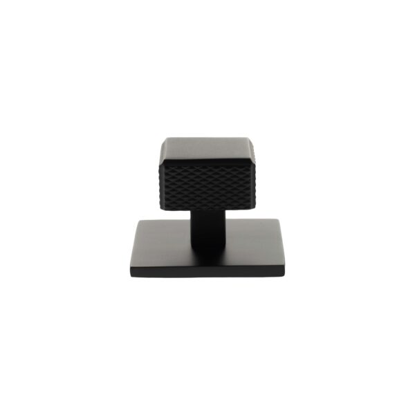 Atlantic Millhouse Brass Eiffel Knurled Square Cabinet Knob Handle on Backplate - Matt Black