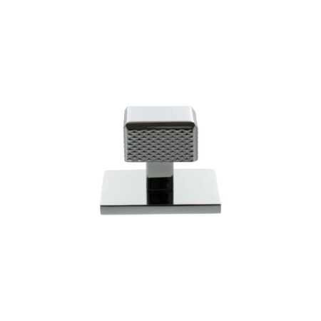Atlantic Millhouse Brass Eiffel Knurled Square Cabinet Knob Handle on Backplate - Polished Chrome