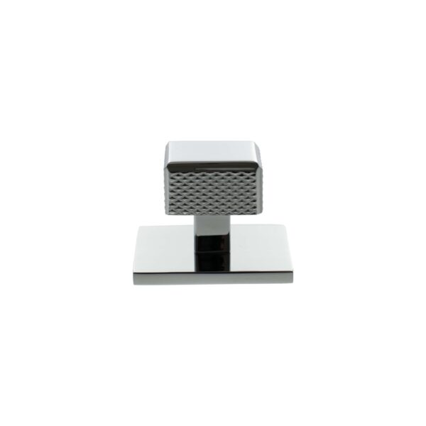 Atlantic Millhouse Brass Eiffel Knurled Square Cabinet Knob Handle on Backplate - Polished Chrome