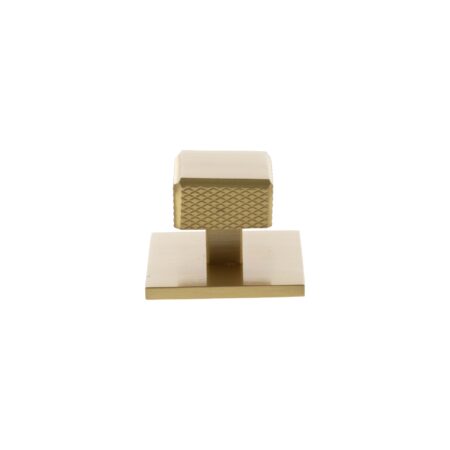 Atlantic Millhouse Brass Eiffel Knurled Square Cabinet Knob Handle on Backplate - Satin Brass
