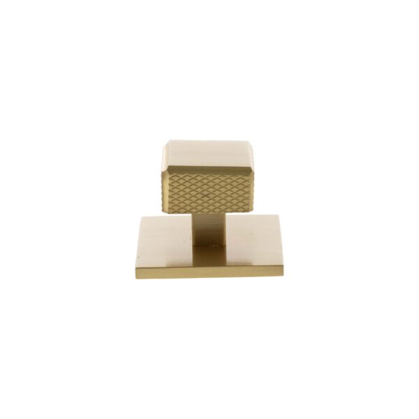 Atlantic Millhouse Brass Eiffel Knurled Square Cabinet Knob Handle on Backplate - Satin Brass