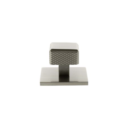 Atlantic Millhouse Brass Eiffel Knurled Square Cabinet Knob Handle on Backplate - Satin Nickel