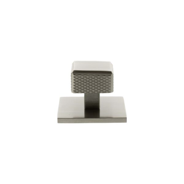 Atlantic Millhouse Brass Eiffel Knurled Square Cabinet Knob Handle on Backplate - Satin Nickel