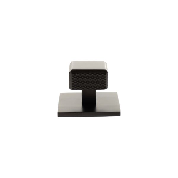 Atlantic Millhouse Brass Eiffel Knurled Square Cabinet Knob Handle on Backplate - Urban Dark Bronze