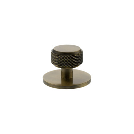 Atlantic Millhouse Brass Eiffel Knurled Round Cabinet Knob Handle on Backplate - Antique Brass