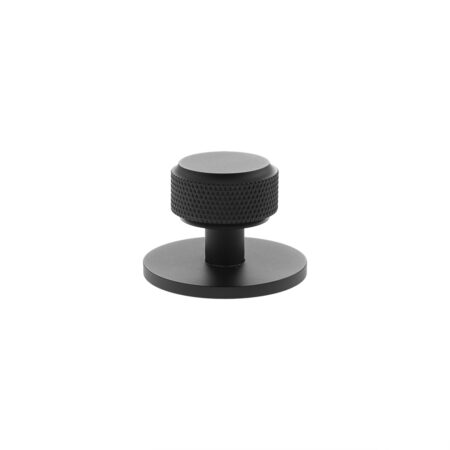 Atlantic Millhouse Brass Eiffel Knurled Round Cabinet Knob Handle on Backplate - Matt Black