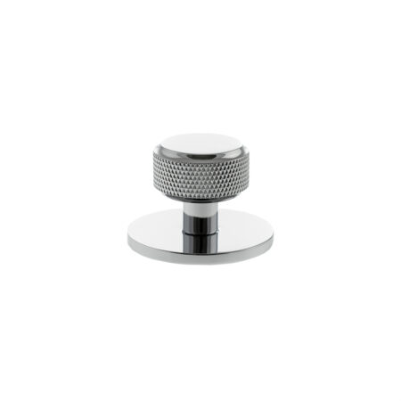 Atlantic Millhouse Brass Eiffel Knurled Round Cabinet Knob Handle on Backplate - Polished Chrome