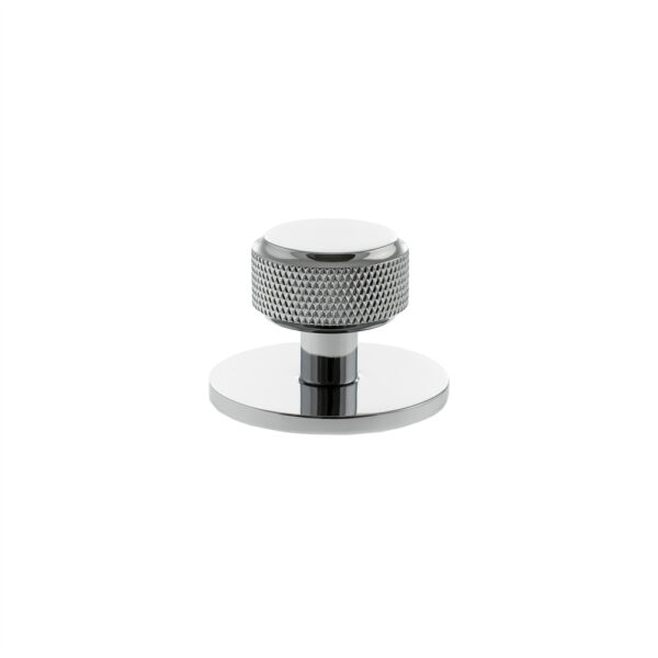 Atlantic Millhouse Brass Eiffel Knurled Round Cabinet Knob Handle on Backplate - Polished Chrome