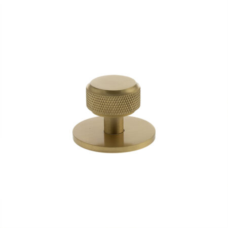Atlantic Millhouse Brass Eiffel Knurled Round Cabinet Knob Handle on Backplate - Satin Brass