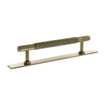 Atlantic Millhouse Brass Eiffel Knurled T-Bar Cabinet Pull Handle on Backplate 128mm - Antique Brass