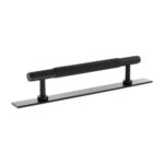 Atlantic Millhouse Brass Eiffel Knurled T-Bar Cabinet Pull Handle on Backplate 128mm - Matt Black