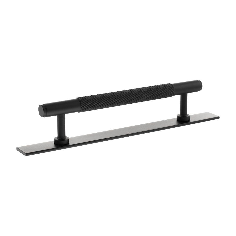MHCKB17128MB_MILLHOUSE20BRASS20CABINET20HARWARE_EIFFEL20KNURLED20128MM20PULL20HANDLE_MATT20BLACK_LR.jpg Atlantic Millhouse Brass Eiffel Knurled T-Bar Cabinet Pull Handle on Backplate 128mm - Matt Black - Image 1