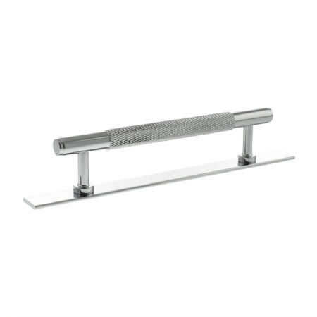 Atlantic Millhouse Brass Eiffel Knurled T-Bar Cabinet Pull Handle on Backplate 128mm - Polished Chrome