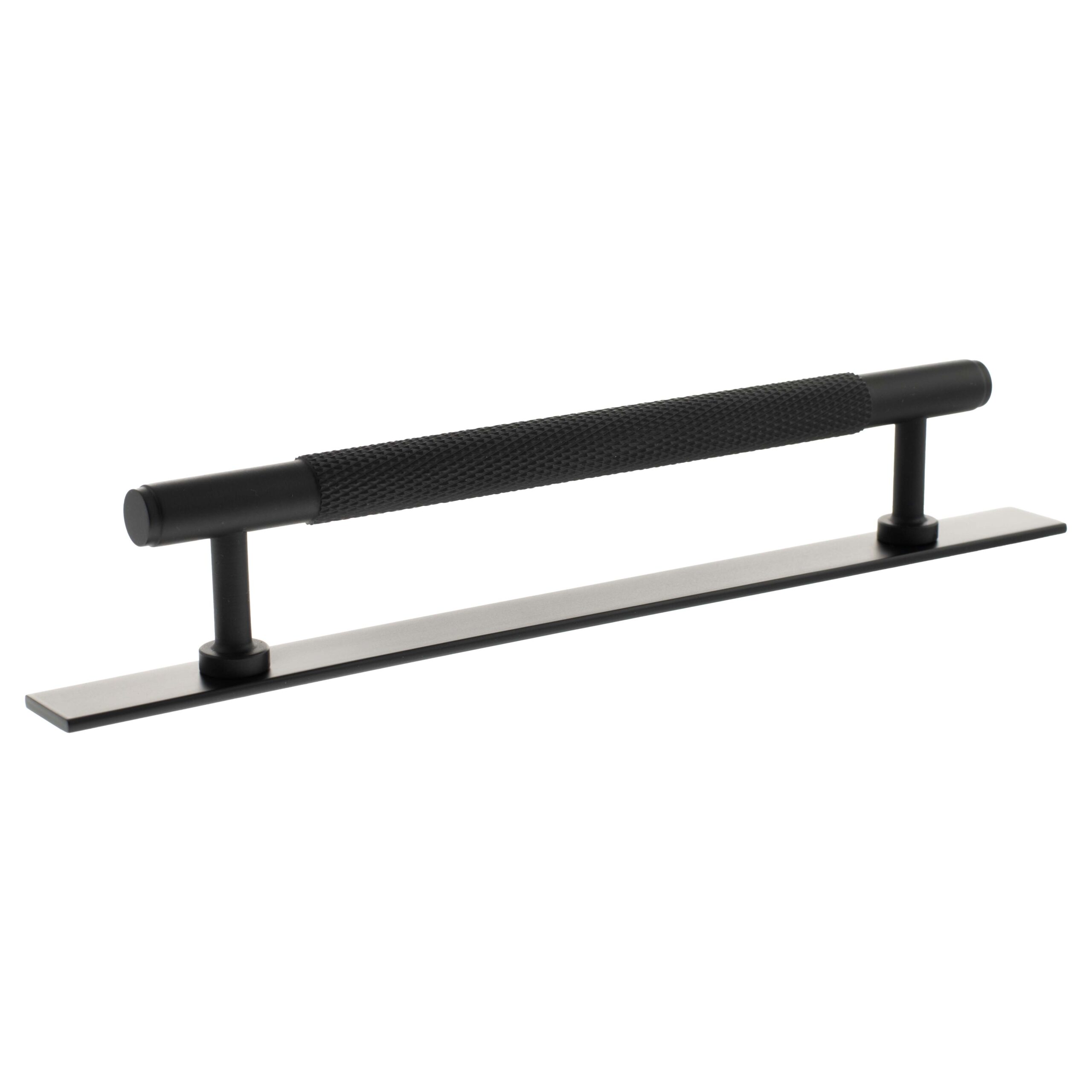 MHCKB17160MB_MILLHOUSE20BRASS20CABINET20HARWARE_EIFFEL20KNURLED20160MM20PULL20HANDLE_MATT20BLACK_LR.jpg Atlantic Millhouse Brass Eiffel Knurled T-Bar Cabinet Pull Handle on Backplate 160mm - Matt Black - Image 1