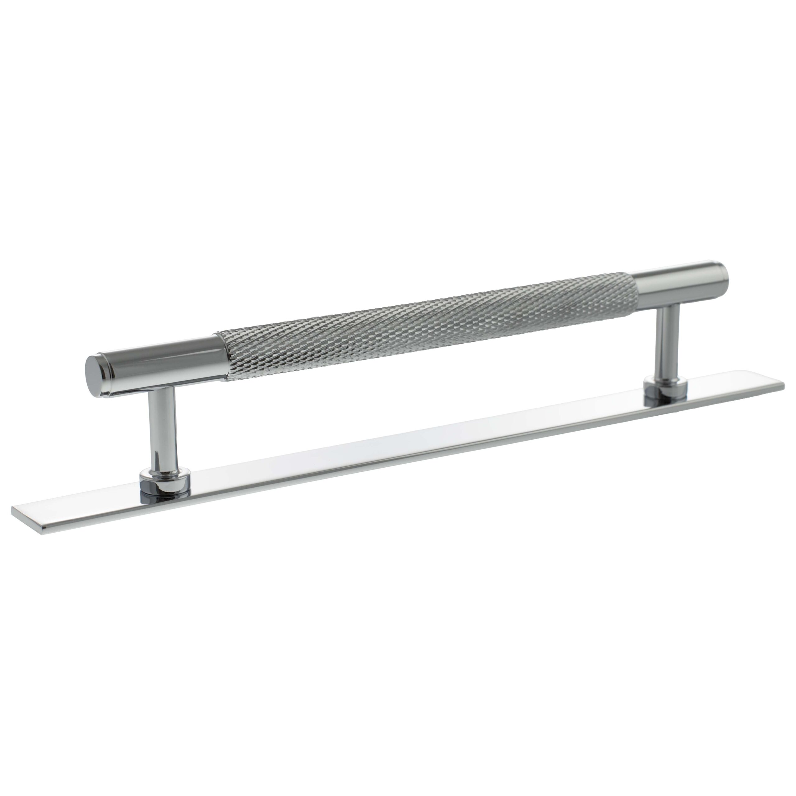 MHCKB17160PC_MILLHOUSE20BRASS20CABINET20HARWARE_EIFFEL20KNURLED20160MM20PULL20HANDLE_POLISHED20CHROME_LR.jpg Atlantic Millhouse Brass Eiffel Knurled T-Bar Cabinet Pull Handle on Backplate 160mm - Polished Chrome - Image 1