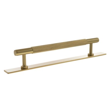 Atlantic Millhouse Brass Eiffel Knurled T-Bar Cabinet Pull Handle on Backplate 160mm - Satin Brass
