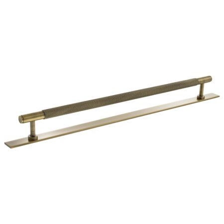 Atlantic Millhouse Brass Eiffel Knurled T-Bar Cabinet Pull Handle on Backplate 320mm - Antique Brass
