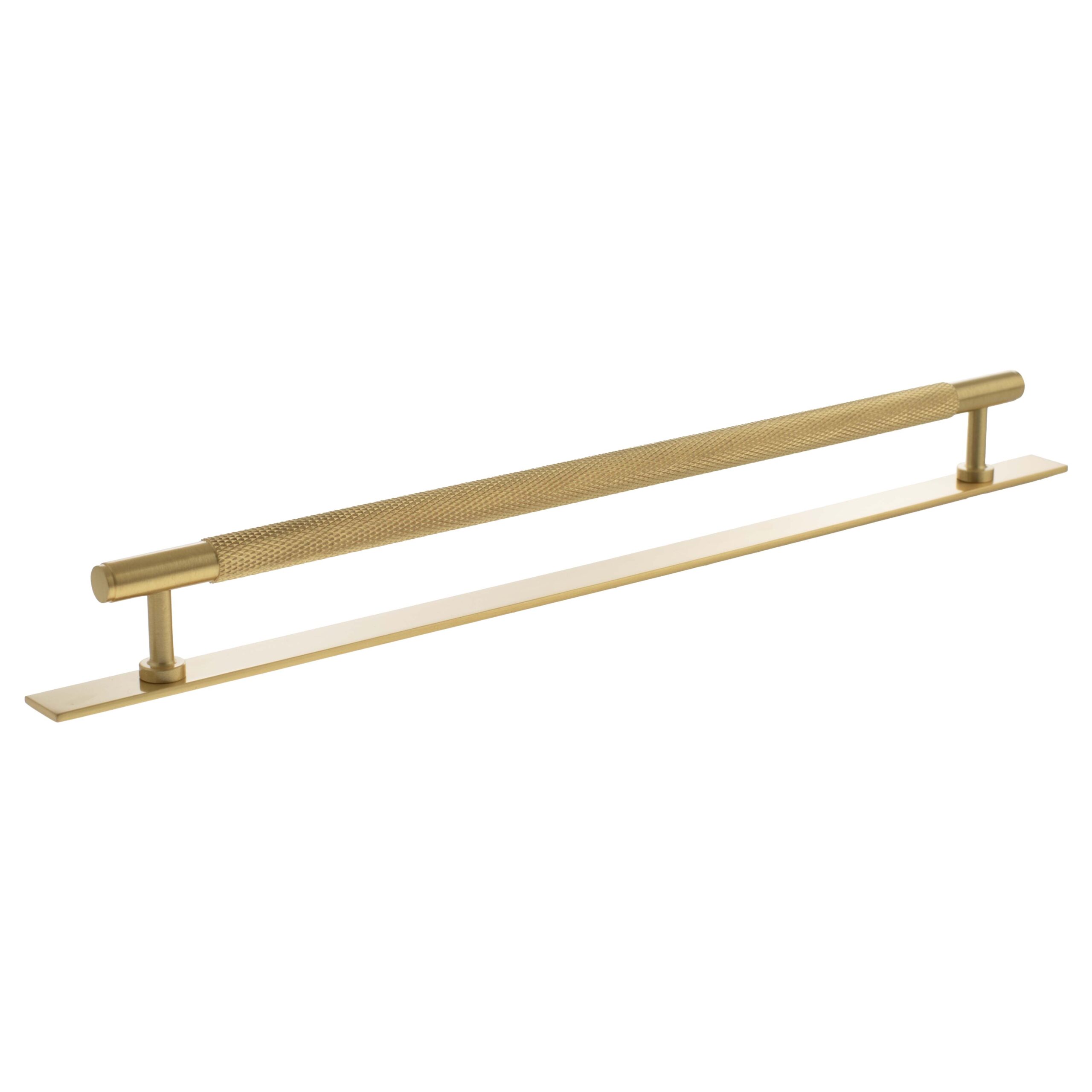 MHCKB17320SB_MILLHOUSE20BRASS20CABINET20HARWARE_EIFFEL20KNURLED20320MM20PULL20HANDLE_SATIN20BRASS_LR.jpg Atlantic Millhouse Brass Eiffel Knurled T-Bar Cabinet Pull Handle on Backplate 320mm - Satin Brass - Image 1