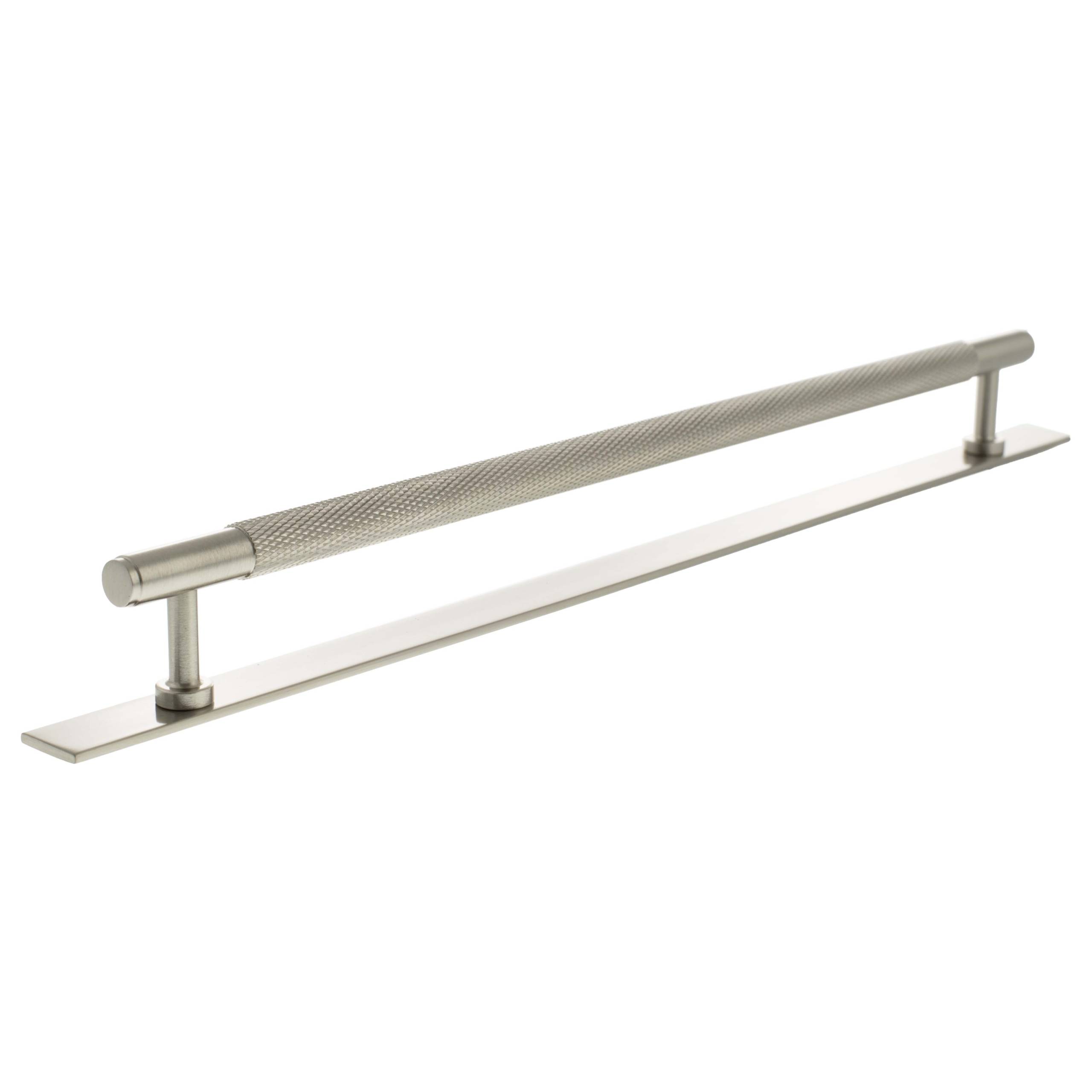 MHCKB17320SN_MILLHOUSE-BRASS-EIFFEL-KNURLED-T-BAR-CABINET-PULL-HANDLE-320MM_SATIN-NICKEL_LR-scaled-1.jpg Atlantic Millhouse Brass Eiffel Knurled T-Bar Cabinet Pull Handle on Backplate 320mm - Satin Nickel - Image 1