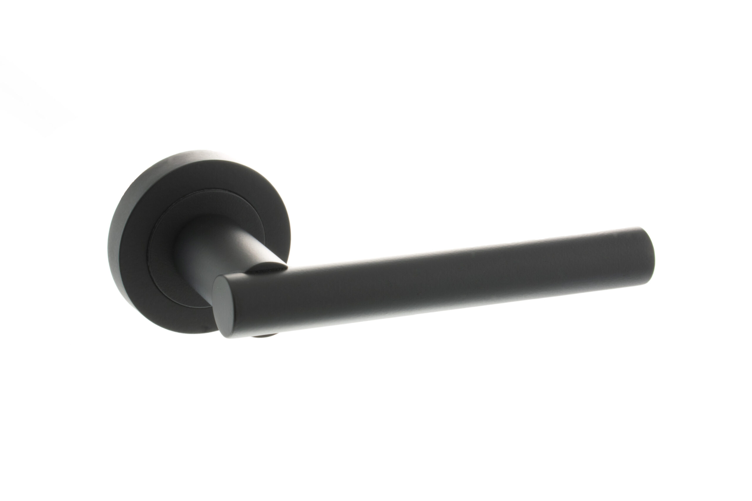 S28RMB_STATUS-NEBRASKA-DESIGNER-LEVER_HR.jpg Atlantic STATUS Nebraska Lever Door Handle on Round Rose - Matt Black - Image 1