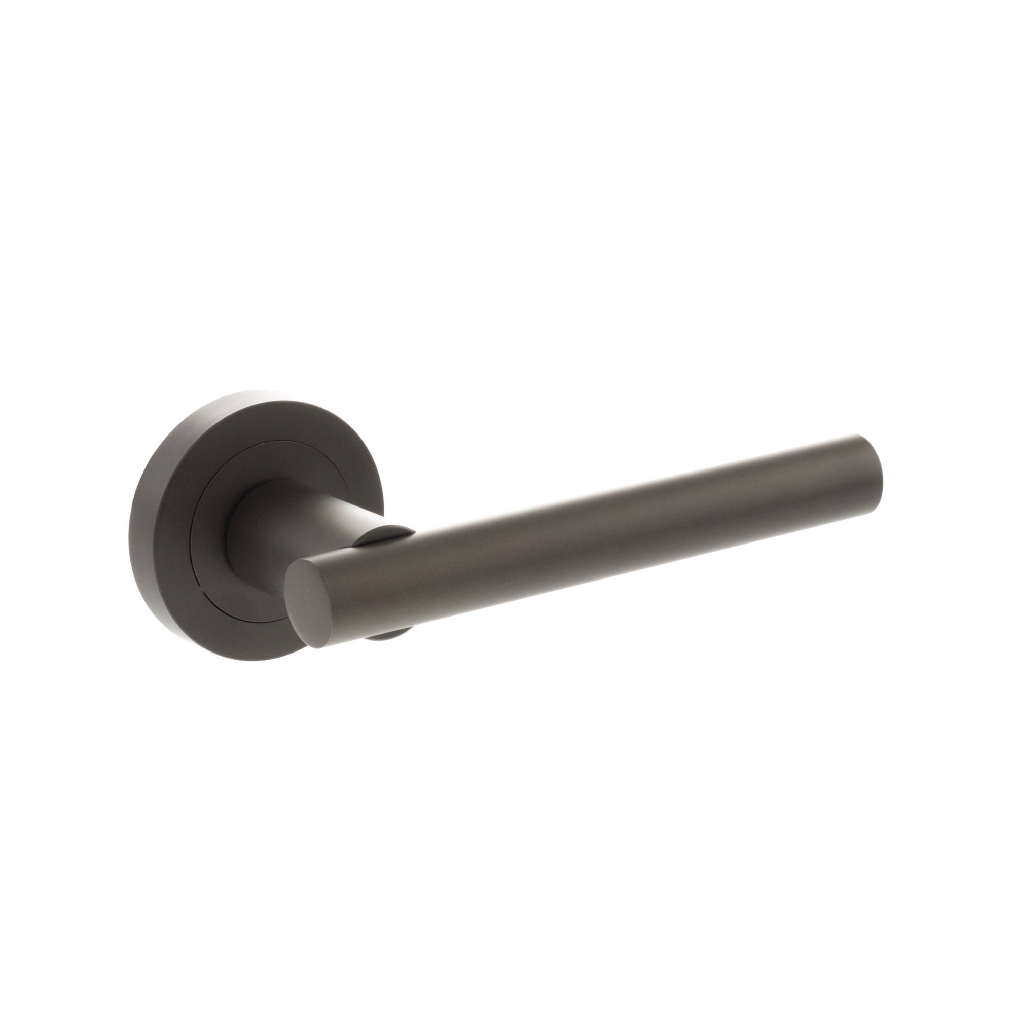 S28RUDB.jpg Atlantic STATUS Nebraska Lever Door Handle on Round Rose - Urban Dark Bronze - Image 1