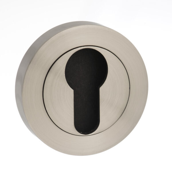 Atlantic STATUS Euro Escutcheons on Round Rose - Satin Nickel