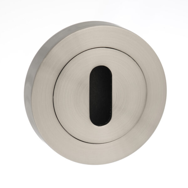 Atlantic STATUS Key Escutcheons on Round Rose - Satin Nickel