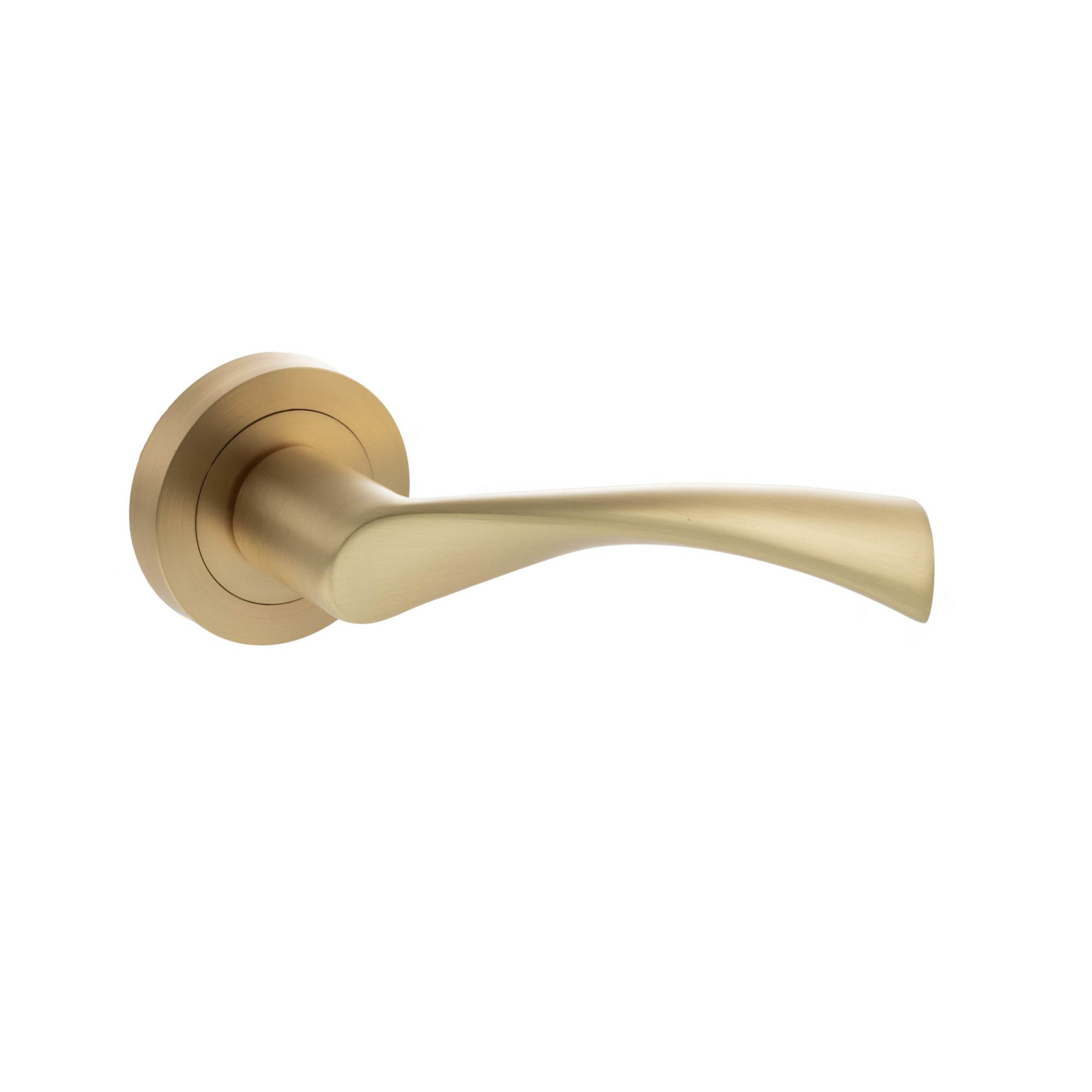 S34RSB.jpg Atlantic STATUS Colorado Lever Door Handle on Round Rose - Satin Brass - Image 1