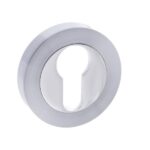 Atlantic Mediterranean Euro Escutcheons on Round Rose - Satin Chrome/Polished Chrome