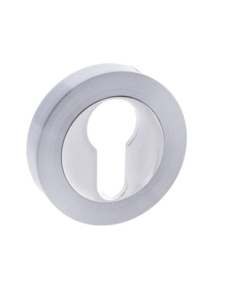 Atlantic Mediterranean Euro Escutcheons on Round Rose - Satin Chrome/Polished Chrome