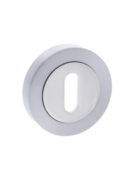 Atlantic Mediterranean Key Escutcheons on Round Rose - Satin Chrome/Polished Chrome