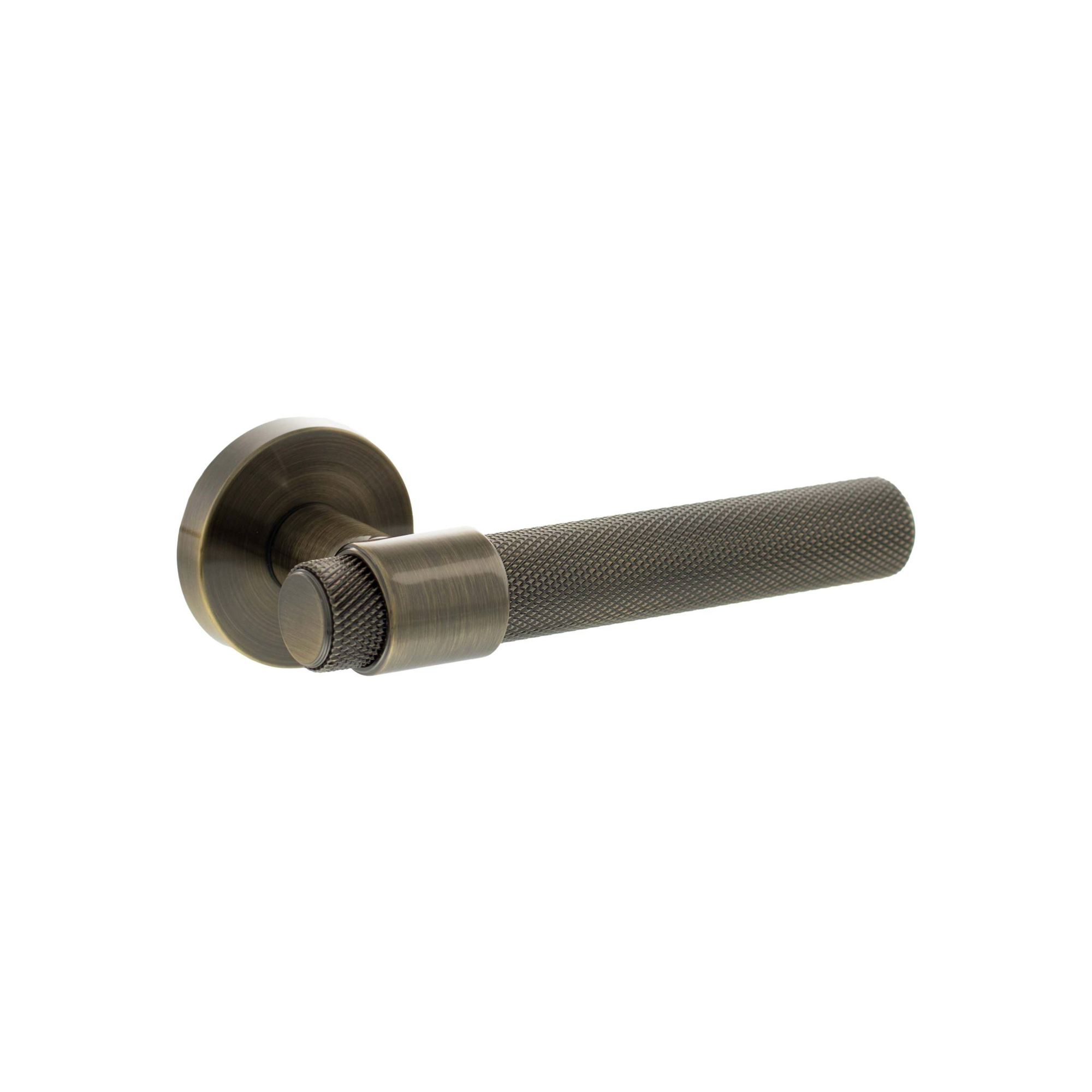 SPR160AB.jpg Atlantic Senza Pari Andretta Knurled Lever Door Handle on Minimal Round Rose - Antique Brass - Image 1