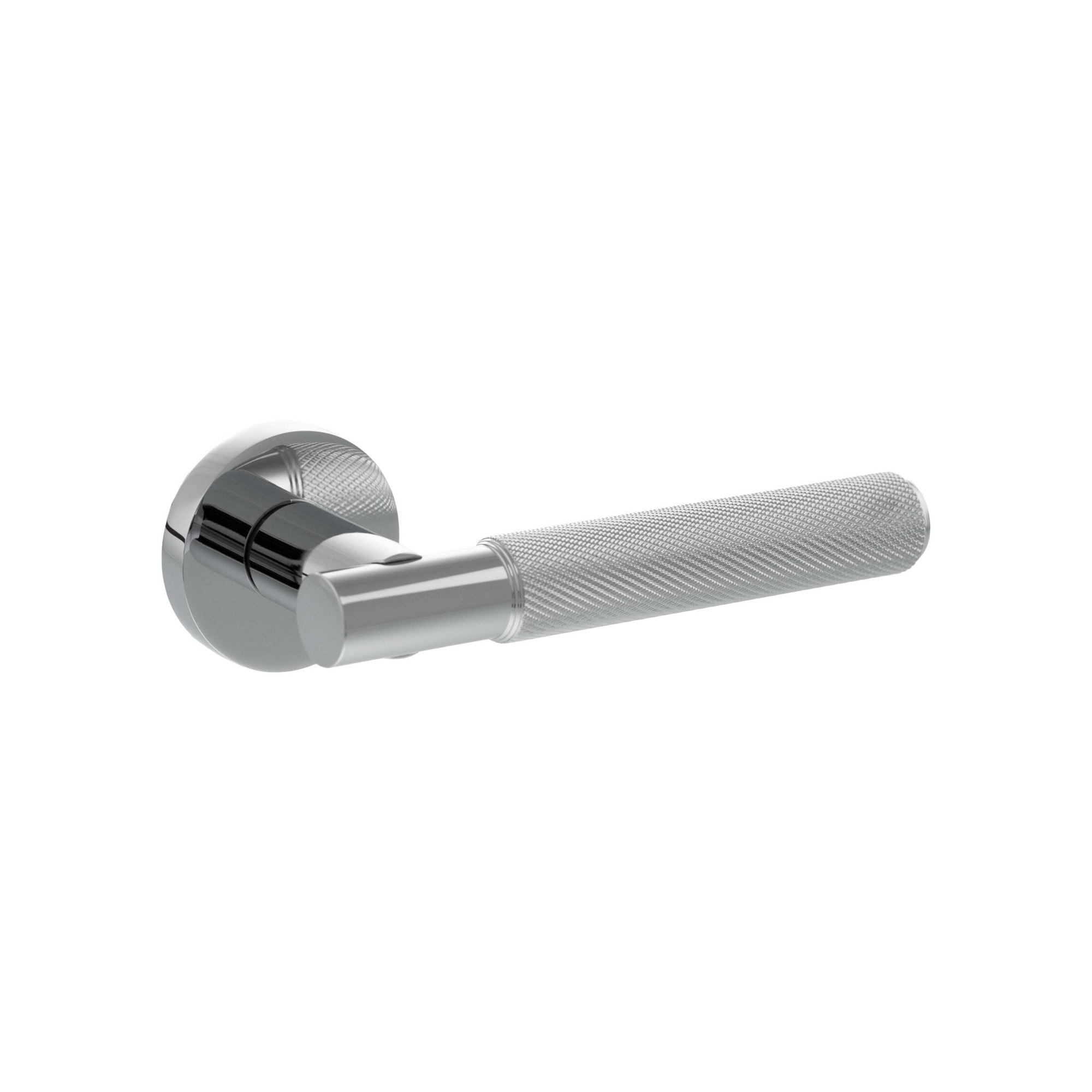 SPR170PC.jpg Atlantic Senza Pari Rosarno Knurled Lever Door Handle on Minimal Round Rose - Polished Chrome - Image 1