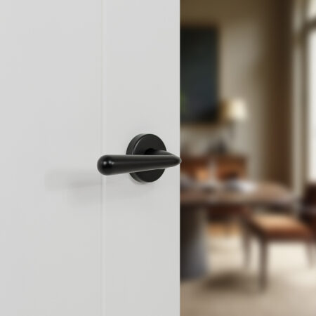 Atlantic Tupai Rapido CurvaLine Adra Lever Door Handle on Round Rose - Pearl Black - Image 2