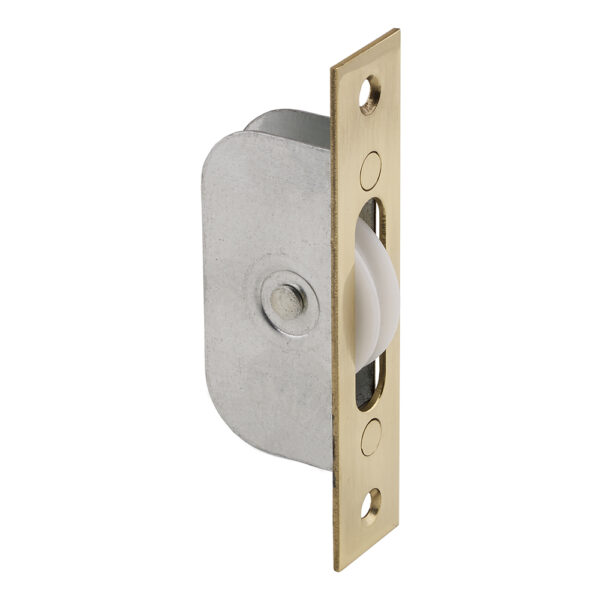 Carlisle Brass Sash Window Axle Pulley No2 Square Polished Brass Forend with Nylon Wheel