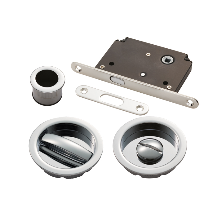 art55bpc.jpg Manital Sliding Door Roses with WC Turn C/W Flush Pull & Lock Cro (Polished Chrome) - Image 1