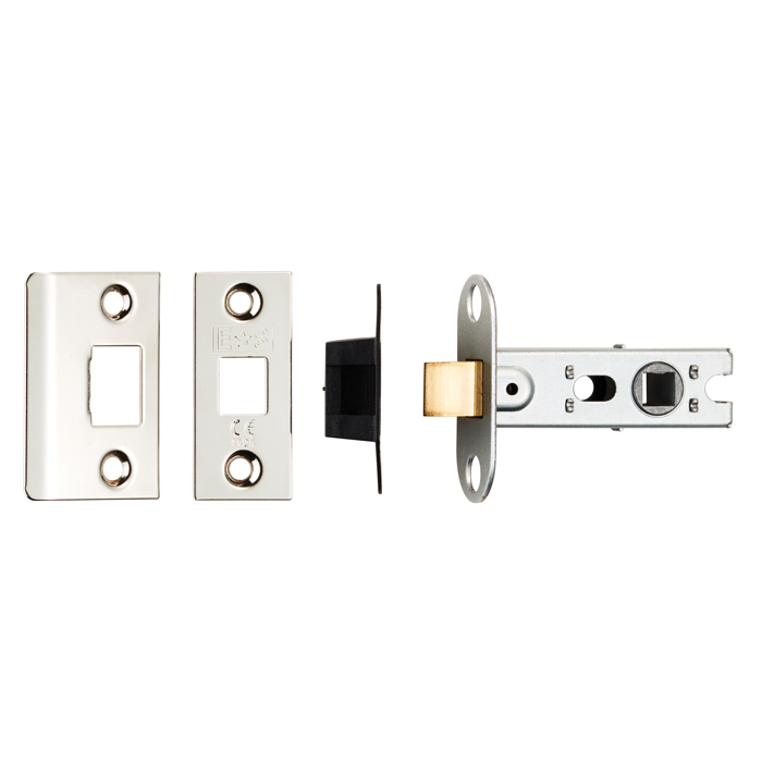 btl25np.jpg Eurospec 64mm Bolt-Through Tubular Latch - 8mm Follower - Square - Polished Nickel - Image 1