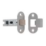 Eurospec 64mm Bolt-Through Tubular Latch - 8mm Follower - Radius - Fixed Forend - Satin Stainless Steel