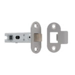 Eurospec 76mm Bolt-Through Tubular Latch - 8mm Follower - Radius - Fixed Forend - Satin Stainless Steel