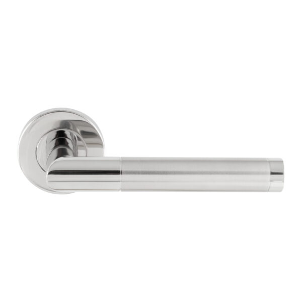 Eurospec Treviri Mitred Lever on Sprung Push-on Round Rose - Bright Stainless Steel/Satin Stainless Steel