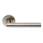Eurospec Mitred Oval Lever on Sprung Push-on Round Rose - Satin Stainless Steel