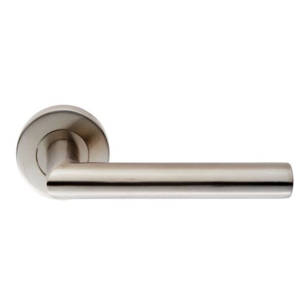 Eurospec Mitred Oval Lever on Sprung Push-on Round Rose - Satin Stainless Steel