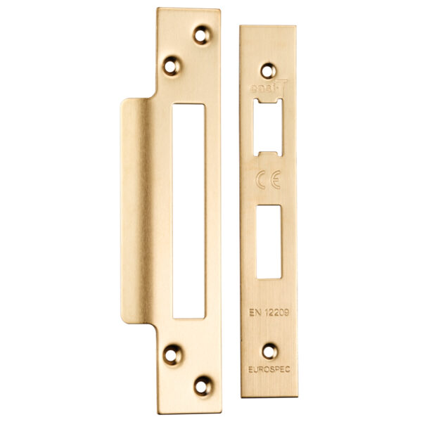 Eurospec Forend Strike & Fixings - Bas/Ess/Lss - Square - Satin Brass