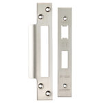 Eurospec Forend Strike & Fixings - Bas/Ess/Lss - Square - Satin Stainless Steel